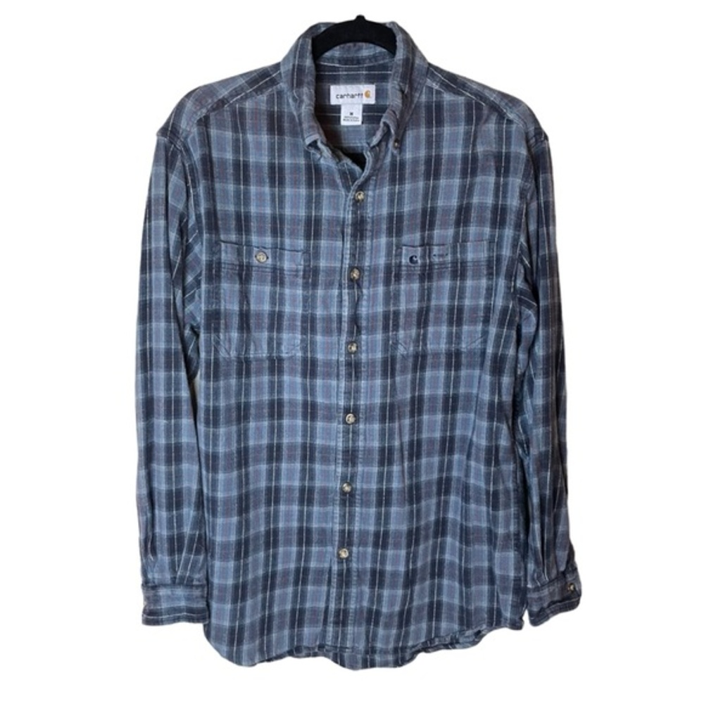 Carhartt‎ Button Up Blue 100% Cotton Plaid Flannel Size Medium Long Sleeve